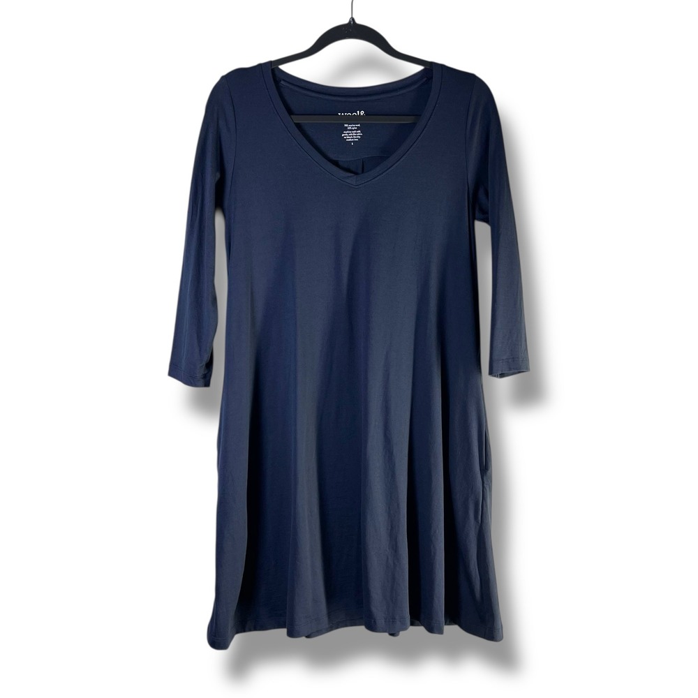 Wool& Womens Sz Small Willow Swing Dress Merino Wool 3/4 Sleeve Pockets Travel